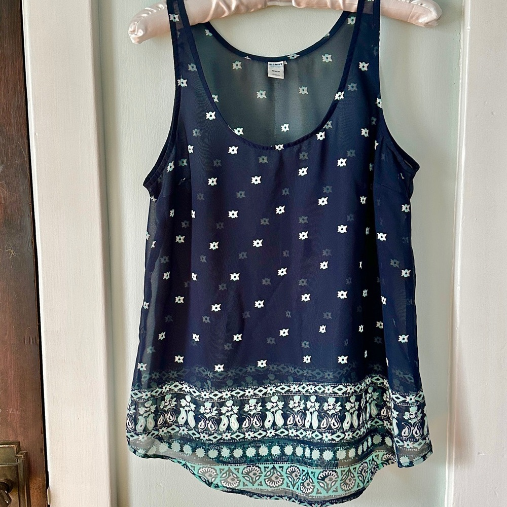 Old Navy brand Navy Blue Patterned Women's Top #0002